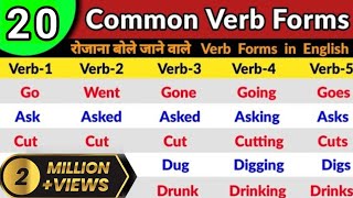 20 COMMON VERBS in English  Verb Forms in English V1 V2 V3 V4 V5 Verbs List [upl. by Emlyn]