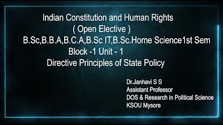 Indian constitution and Human Rights Open Elective 1st Sem BSc BBABCABScITBSc Home Science U1 [upl. by Drarej]