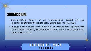 Tax Calendar October 01 2024 [upl. by Arahsit]