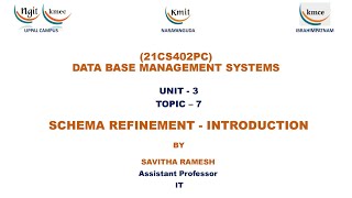 Unit3 Topic 7 Schema Refinement Introduction [upl. by Eenej]