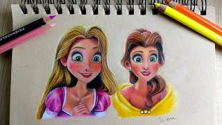 Drawing Princess Rapunzel and Belle 18 [upl. by Nauh148]