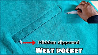 How to sew a zippered covered Welt pocket  sew a invisible zipper Welt pocket very easy method [upl. by Nivalc709]