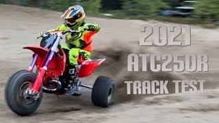 2021 HONDA ATC250R TRACK TEST Modern 2 Stroke CR250 Three Wheeler Build [upl. by Imoian222]