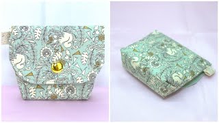 小物入れ簡単作り方 小さなフタ付きポーチ作り方 マチ付きポーチ作り方 How to make a purse [upl. by Ygief]