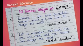 10 Best Slogans on Literacy Day in English  Slogans on Literacy by Famous Personalities [upl. by Aikyt]