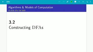 UIUC CS 374 FA 20 32 Constructing DFAs [upl. by Clava]