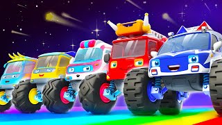 Five Monster Trucks  Learning Vehicles  Number Song  Fire Truck Police Car  Kids Song  BabyBus [upl. by Trudi399]