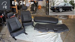 Project E30  Ep 24  Lseat leather seat cover install [upl. by Nnasor]