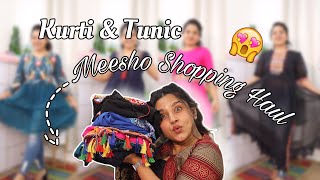 🤩 Lengthy KurtisTunics for JEANS from Meesho ✨ Shopping Haul  PurPle KohL Megha [upl. by Dud]