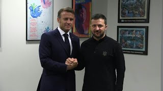 Macron holds bilateral meeting with Zelensky at UN headquarters  AFP [upl. by Ekud570]