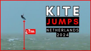 Kitesurfing JUMPS Strong Winds Netherlands ¿Which Jump was the highest Kiteboarding 2024 [upl. by Yetty]