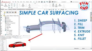 Learn to design SIMPLE and BASIC CAR SURFACE  SolidWORKS Beginner Modelling tutorial Surface Sweep [upl. by Mamie156]