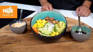 Poke bowl met kip teriyaki en sriracha mayonaise  Hoe Maak Ik [upl. by Haidabej3]