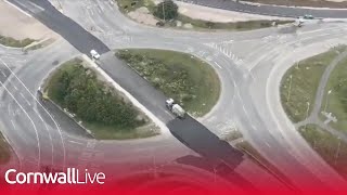 Drone footage shows Cornwall A30 roadworks at Chiverton Cross [upl. by Zaccaria]