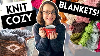 10 COZY BLANKETS TO KNIT knittingpodcast [upl. by Cocks]