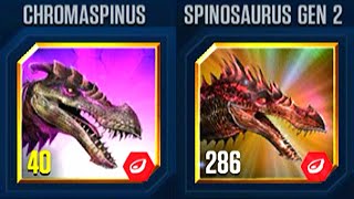 CHROMASPINUS VS SPINOSAURUS GEN 2  JURASSIC WORLD THE GAME [upl. by Schnell822]