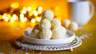 Quick and Easy Coconut Balls Ladoos Recipe  Like Rafaellos  Hot Chocolate Hits [upl. by Esserac]