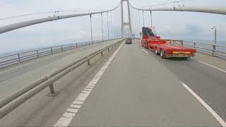 Stora bältbron Large Belt Bridge driving across on my Yamaha MT09 [upl. by Whorton]