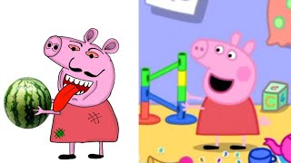 Funny peppa pig play marble run drawing meme video [upl. by Iives]