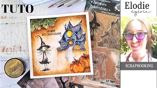 Art Journal sur le Thème dHalloween avec Elodie  Tutoriel Complet de Scrapbooking  Aquarelle [upl. by Willett414]