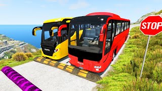 TRANSPORTING MINI HONDA amp BMW TRUCK amp AUDI BUS with FLATBED TRAILER amp CRAZY LOADERS  BeamNGdrive [upl. by Aihsenyt]