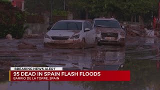 95 dead after flash flooding in Spain [upl. by Grogan]