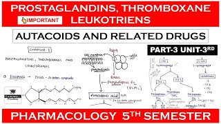 Prostaglandins Thromboxane and Leukotrienes  Autacoids  Part 3 Unit 3  Pharmacology 5 sem [upl. by Justino]