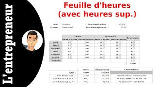 Faire une feuille dheure hebdomadaire sur Excel  heures sup [upl. by Kitty]