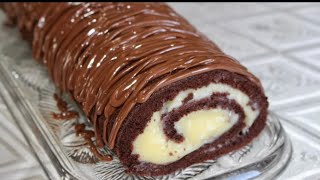 ❅ Recette de gâteau roulé chocolatcrème pâtissière ❅ Prêt à être dégustée en 30 minutes [upl. by Xever]