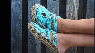 Crochet slippers women cross strap clogs with rope soles [upl. by Amre]