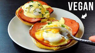 Making EGGLESS BENEDICT with incredible VEGAN POACHED EGGS my favorite BRUNCH dish [upl. by Ierdna]