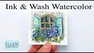 Ink amp Wash Watercolor Tutorial for beginners Mini Monday madness [upl. by Ermengarde]