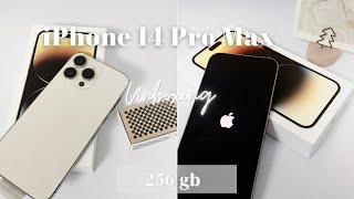 Unboxing 📦 iPhone 14 Pro Max Gold 256 gb  aesthetic cute accessories camera test and asmr [upl. by Yruy]