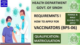 Vaccinator BPS06 Jobs  Health Department Government of Sindh  2022 [upl. by Sudaorb]