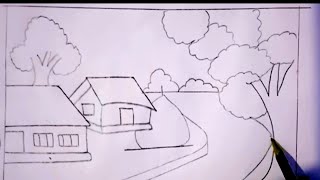 How to draw simple scenery drawingeasy scenery drawing for beginners 💯landscape scenery drawing [upl. by Ermey]