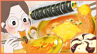 퇴근 후 혼밥러  집에서 치즈라면 amp 김밥 amp 월X콘 편 [upl. by Ceil]