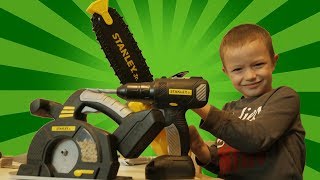 STANLEY Jr Toys  Chainsaw Circular Saw Power Drill  Kids Play by Brothers r Us [upl. by Edrahs228]