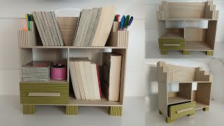 DIY  WASTE PAPER CRAFTS  Multifunction Desktop Bookshelf [upl. by Anyrtak]