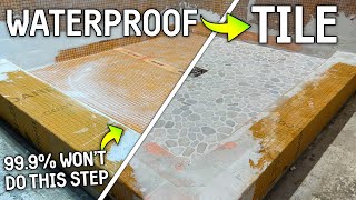 WHY You Should Tile Your Floors FIRST Waterproofing amp Tiling a Shower Floor Step by Step [upl. by Killian]