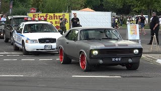 Classic US amp Muscle Cars leaving a Car Show in GrefrathCuda Bel Air Chevelle RoadrunnerHot Rods [upl. by Entroc956]