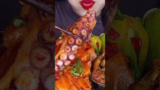 Mukbang Spicy Mara Salmon octopus Enoki mushroom shorts mukbang salmon octopus [upl. by Whang]