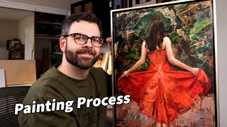 Contemporary Painting Process  Textures Create a Dynamic Figure Painting [upl. by Emiolhs]