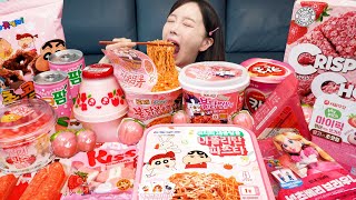 핑크 편의점 음식 먹방 🌸 로제 불닭 amp 떡볶이 디저트 먹방 Korean Convenience Store Food Ramen Desserts Mukbang ASMR Ssoyoung [upl. by Ednutabab]