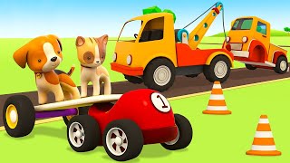 The small cars save the pickup truck The colored buses amp animals for kids Car cartoons for kids [upl. by Intirb]