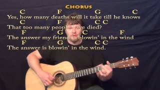 Blowin In The Wind  Fingerstyle Guitar Cover Lesson in C with ChordsLyrics [upl. by Snider]