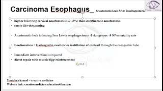 Lec 25 Carcinoma Esophagus Anastomotic Leak After Esophagectomy mp4  GIT [upl. by Fairlie409]