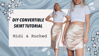 DIY RUCHED SKIRT amp DIY SILKY MIDI SKIRT  How to make a ruched skirt for beginners tutorial [upl. by Whipple608]