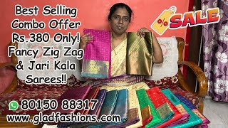 Best Trending Zig Zag amp Jari Kala Combo Sarees Just Rs380 gladfashions [upl. by Delora289]