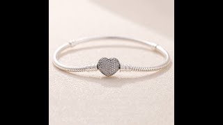 How to open Pandora Moments Sparkling Heart Clasp Snake Chain Bracelet Cách mở vòng Pan tim đính đá [upl. by Eppesiug]