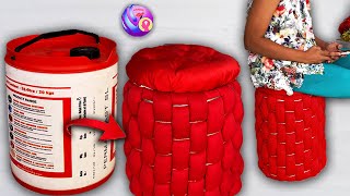 How to Make a Plastic Container Stools  Wast Clothe Reuse idea [upl. by Ahsatal573]